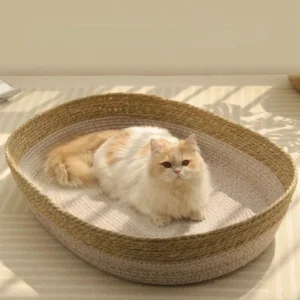 Cat Bed Handwoven Rattan Pet Sleeping Nest Basket Comfortable Breathable Dog Bed Large Scratch - resistant Bite - resistant | Comfortable Pet Bed for Dogs & Cats