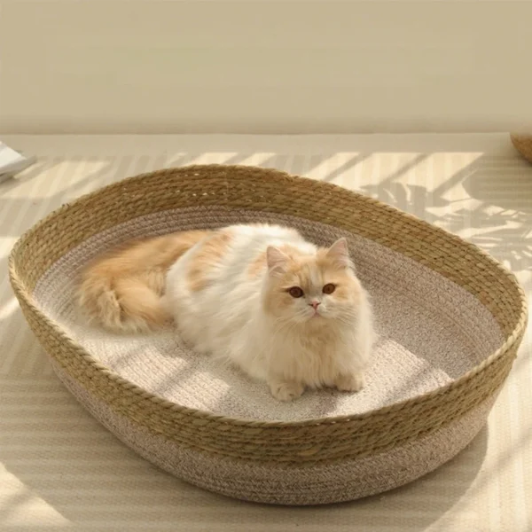 Cat Bed Handwoven Rattan Pet Sleeping Nest Basket Comfortable Breathable Dog Bed Large Scratch-resistant Bite-resistant