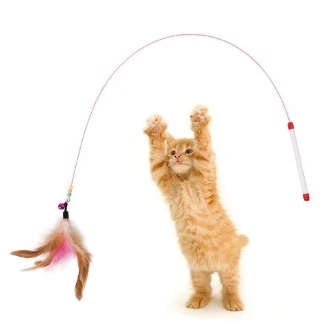 Colorful Feather Bell Cat Teaser Stick Toy