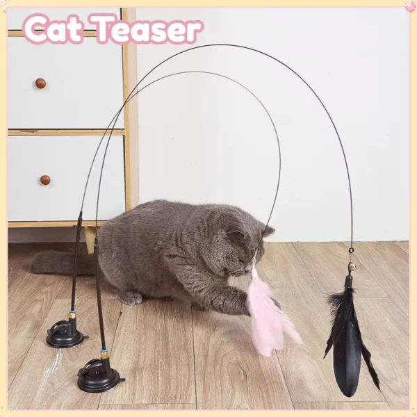 Cat Teaser Stick Toy with Bell & Suction Cup