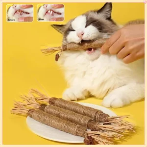 Cat Chew Stick - Natural Teeth Cleaning Silvervine & Hemp Rope Toy (21cm) | Interactive Pet Toy for Cats
