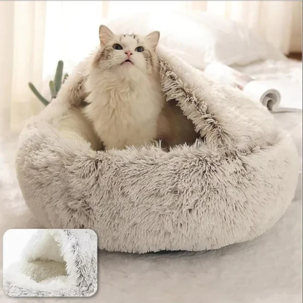 sg-11134201-7reof-m8k850hfg3gxaa.webp 2-in-1 Round Pet Bed for Dog & Cat, Soft Breathable Pet Sleep Mat, Winter Kennel Semi-enclosed Style Cat Bed