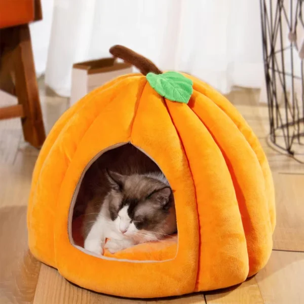 sg-11134201-821e5-mgyvdu700lc9d8.webp Pumpkin Cat Nest Closed Cat Nest Anti Dirty Sleep Mat Pet Nest Removable Warm Cute Perkara Kucing