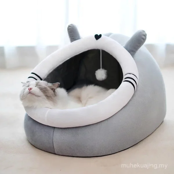 Cozy Cat Bed Cave House Soft Plush Kennel for Kittens Small Dogs, Warm Pet Sleeping Bed with Hanging Ball Toy