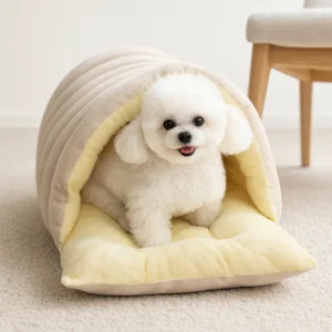 sg-11134201-822x8-mo83w1p7979cee.webp Warm Enclosed Cat Bed Corduroy Plush Cats Tent Calming Pet Nest Cave for Cats Dogs