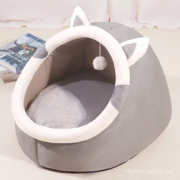 Cozy Cat Bed Cave House Soft Plush Kennel for Kittens Small Dogs, Warm Pet Sleeping Bed with Hanging Ball Toy