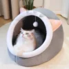 Cozy Cat Bed Cave House Soft Plush Kennel for Kittens Small Dogs, Warm Pet Sleeping Bed with Hanging Ball Toy