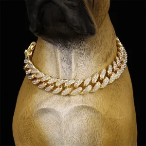Pet Dog Cuban Chain Collar – Fashion Metal Necklace, Domineering Luxury Dog Collar with Safety Buckle
