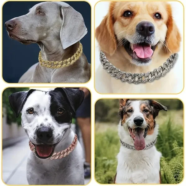 Pet Dog Cuban Chain Collar – Fashion Metal Necklace, Domineering Luxury Dog Collar with Safety Buckle
