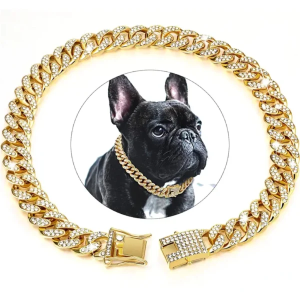 Pet Dog Cuban Chain Collar – Fashion Metal Necklace, Domineering Luxury Dog Collar with Safety Buckle
