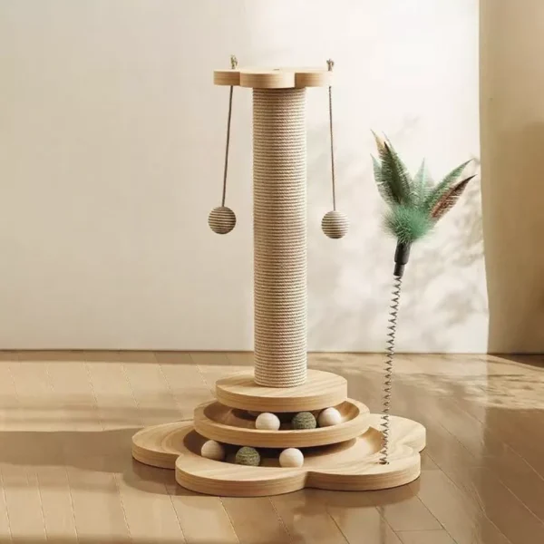 4-in-1 Cat Scratching Post with Interactive Toys