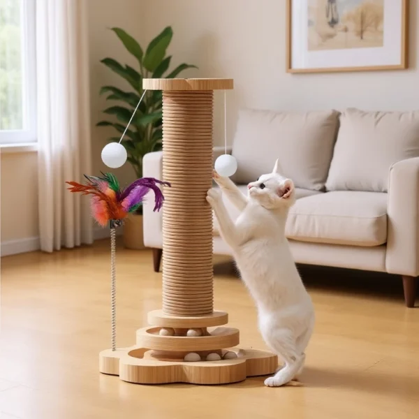 4-in-1 Cat Scratching Post with Interactive Toys