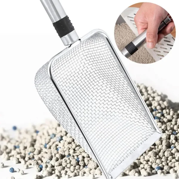 Sa539f55ed344439c84241ce12b77acbe8.webp Stainless Steel Cat Litter Scoop - Durable & Easy to Clean | Pet Hygiene & Cleaning Supplies for Cats
